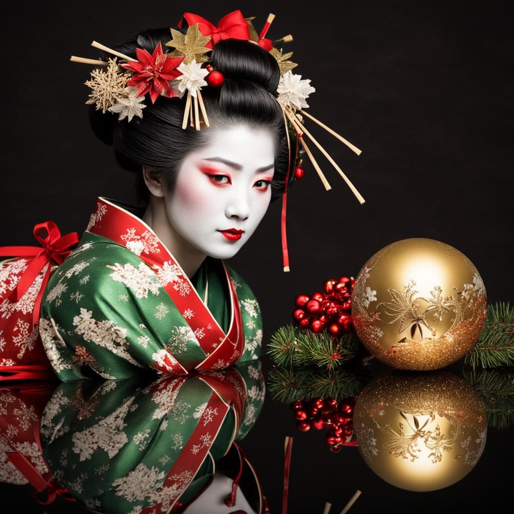 Surreal Geisha Goddess Contemplates Christmas