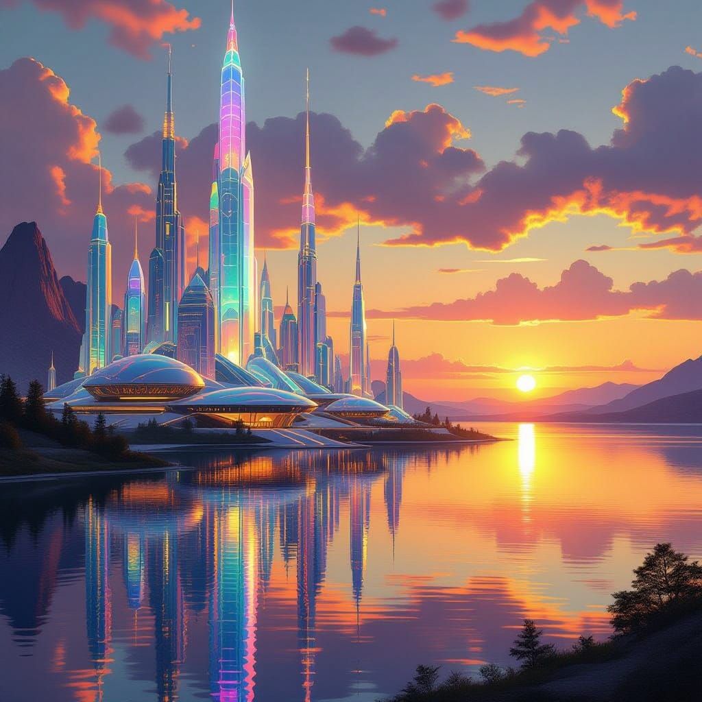 Futuristic Alien City at Sunset, in Syd Mead Style