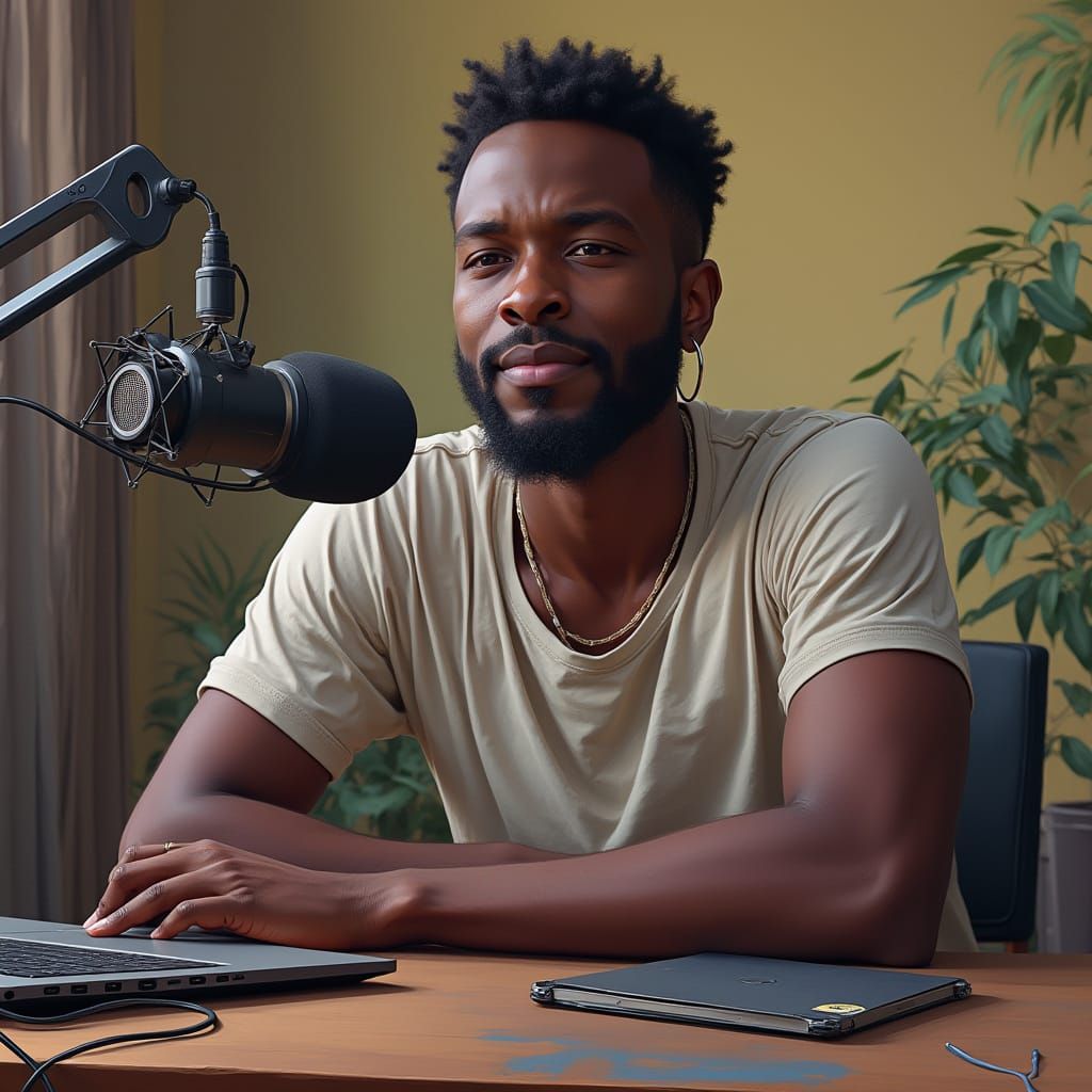 African Gentleman in a Podcast Setup