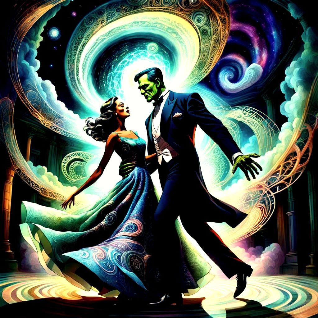 Frankenstein and Mummy Dance: Holographic Astral Illustratio...