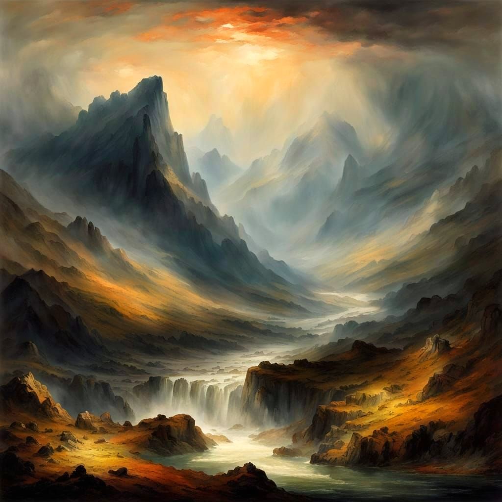 Dramatic Mountain Range in Romantic Style