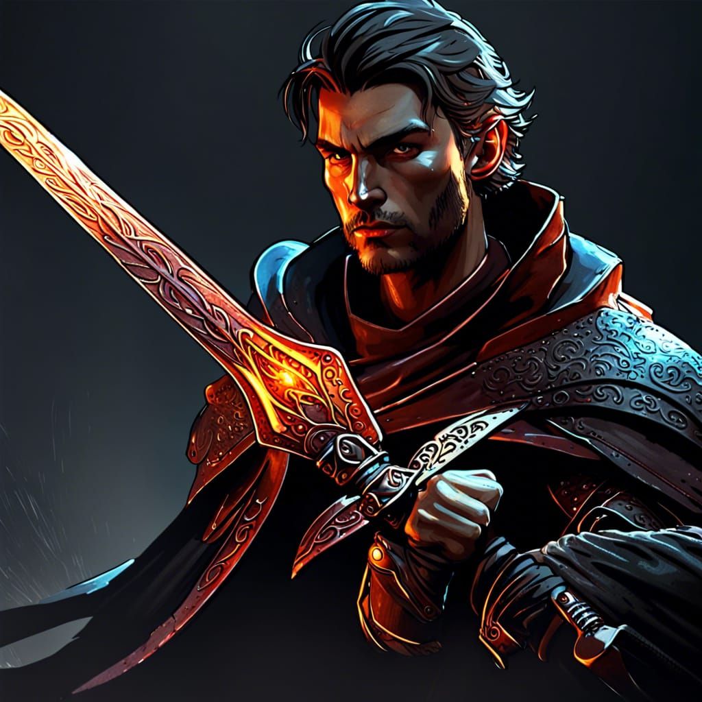Adventurer with Sword in Dark Fantasy Style