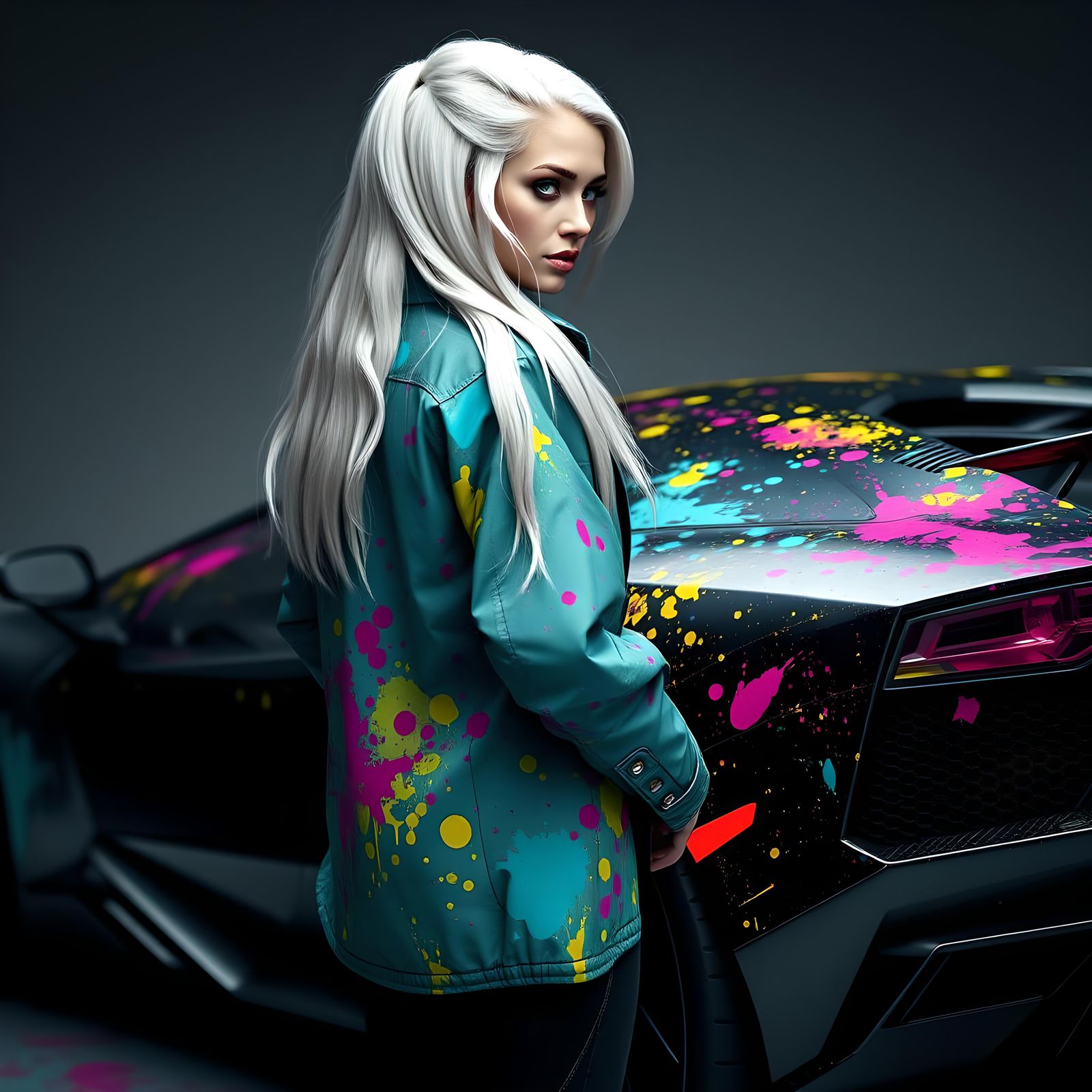Nordic Woman with Supercar in Detailed Matte Painting