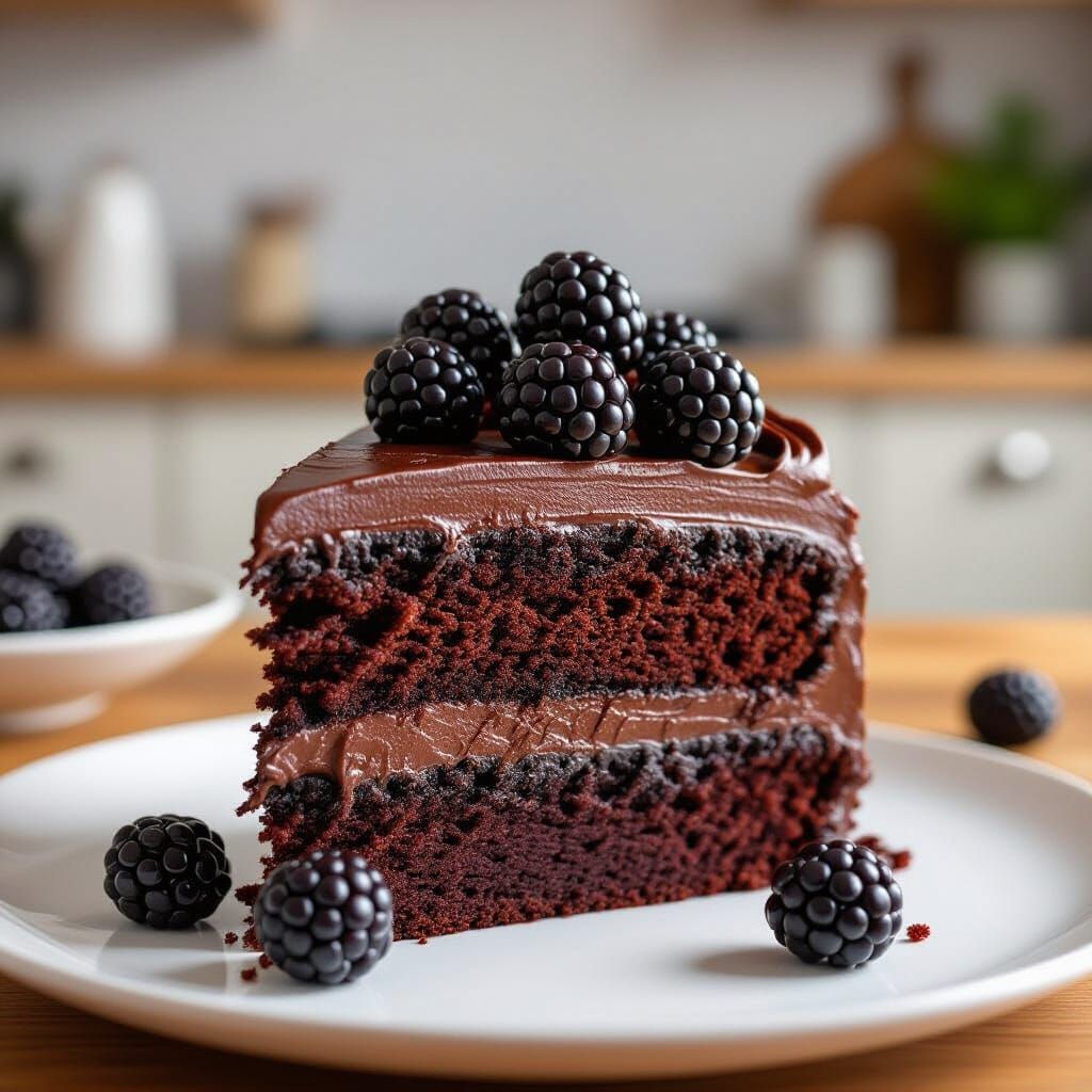 Hyper-Realistic Chocolate Cake with Blackberries