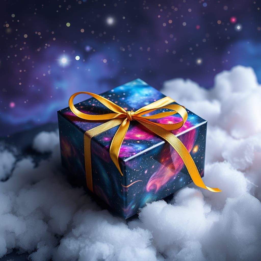 Rainbow Cosmic Gift with Golden Ribbon