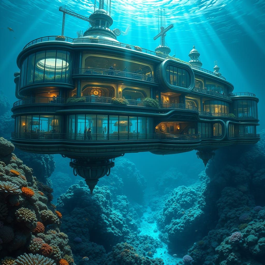 Steampunk Futuristic Underwater Cityscape