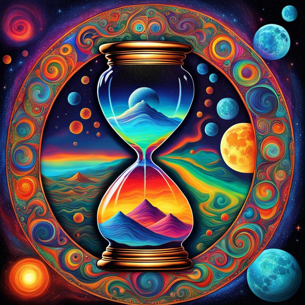 Psychedelic hour glass illusion of time