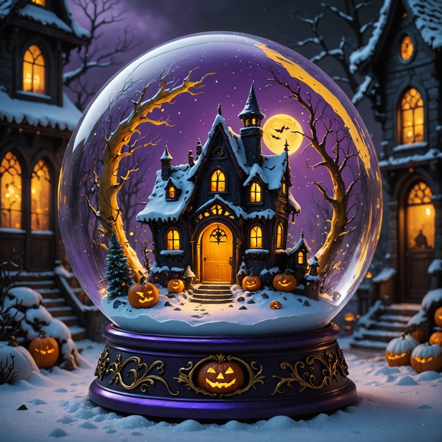 Surreal Dark Fantasy Snow Globe Masterpiece in Deep Purple a...