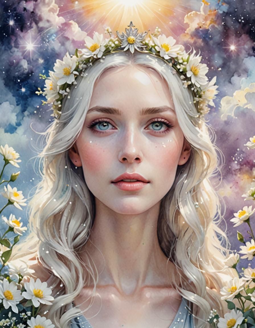 Watercolor Portrait of a Galaxy-Eyed Woman