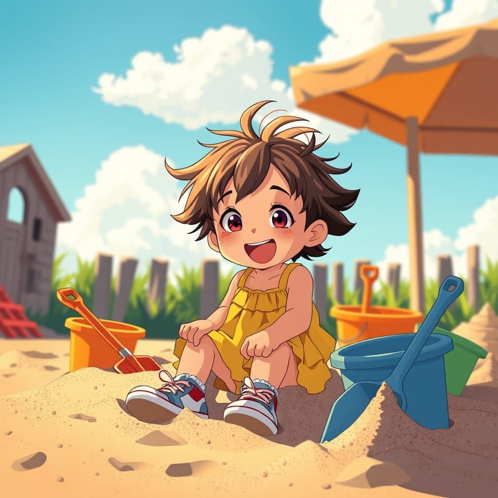 Joyful Childhood Moment in Vibrant Manga Style