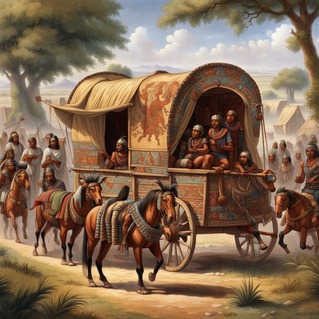 Detailed Aztec Trade Caravan in Medieval Times