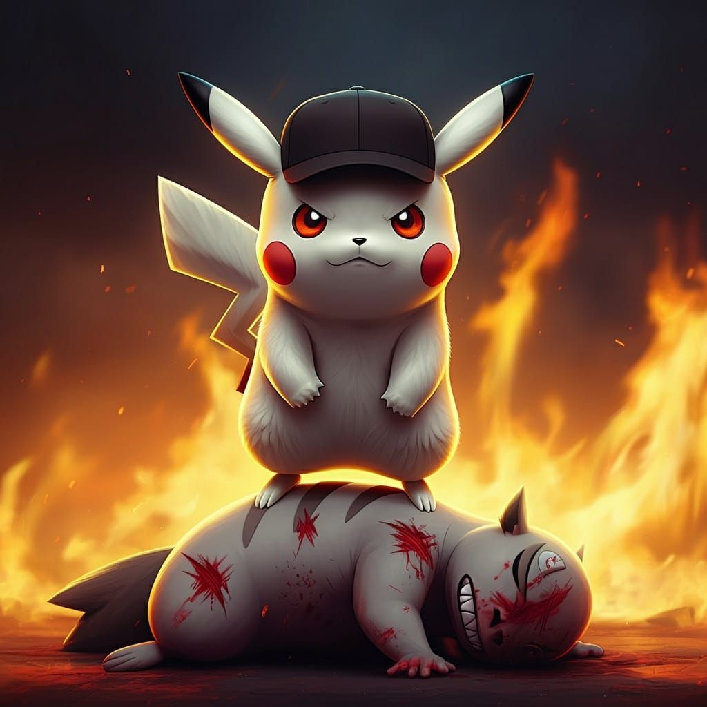 Angry Silver Pikachu Stepping on Fallen Pokemon in 3D