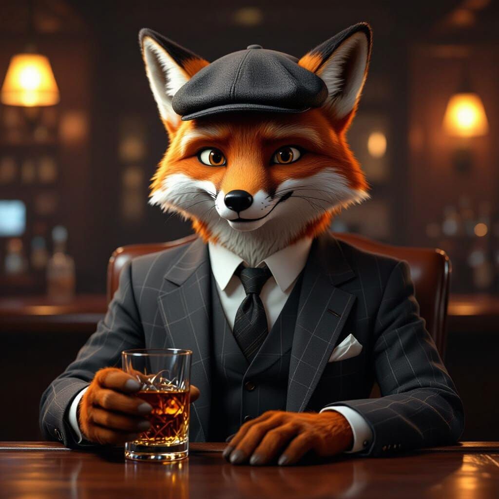 Dapper Fox Gentleman at Noir Bar in Digital Art