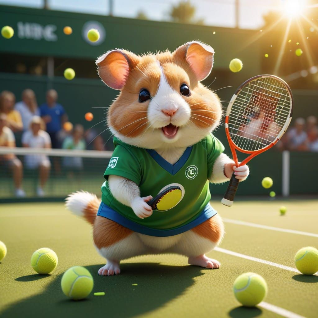 Hamster Tennis Champion in Cartoon Style