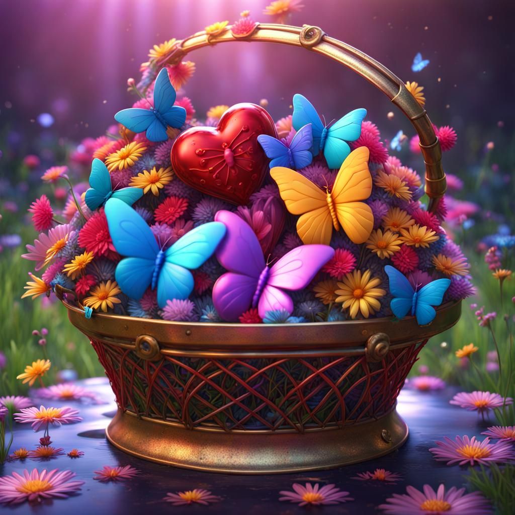 Basket of Anodized Aluminum Shapes on Flowery Meadow