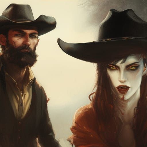 Sinister Cowboy and Vampire Cowgirl Couple