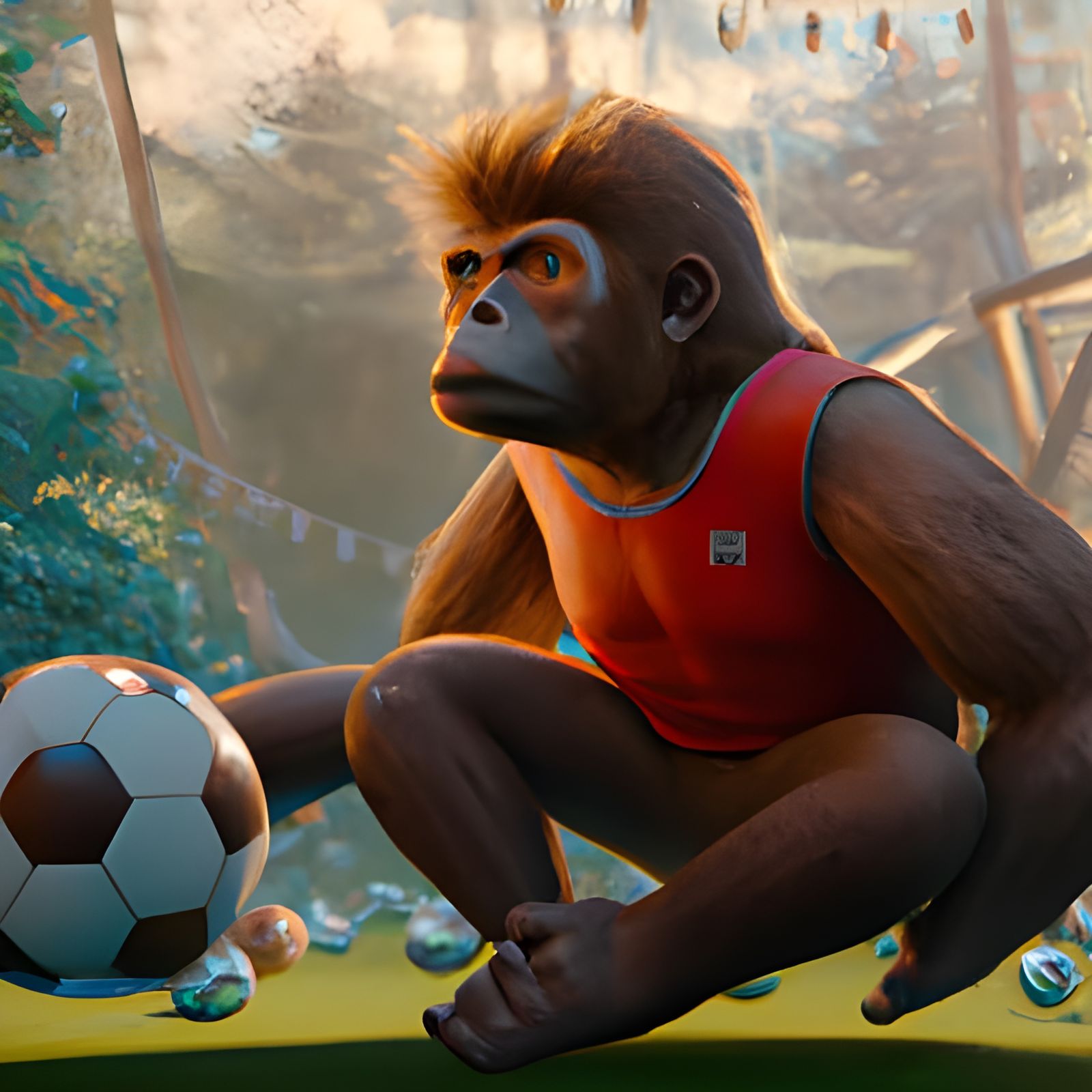 Ape Football Player in Studio Ghibli Anime Style
