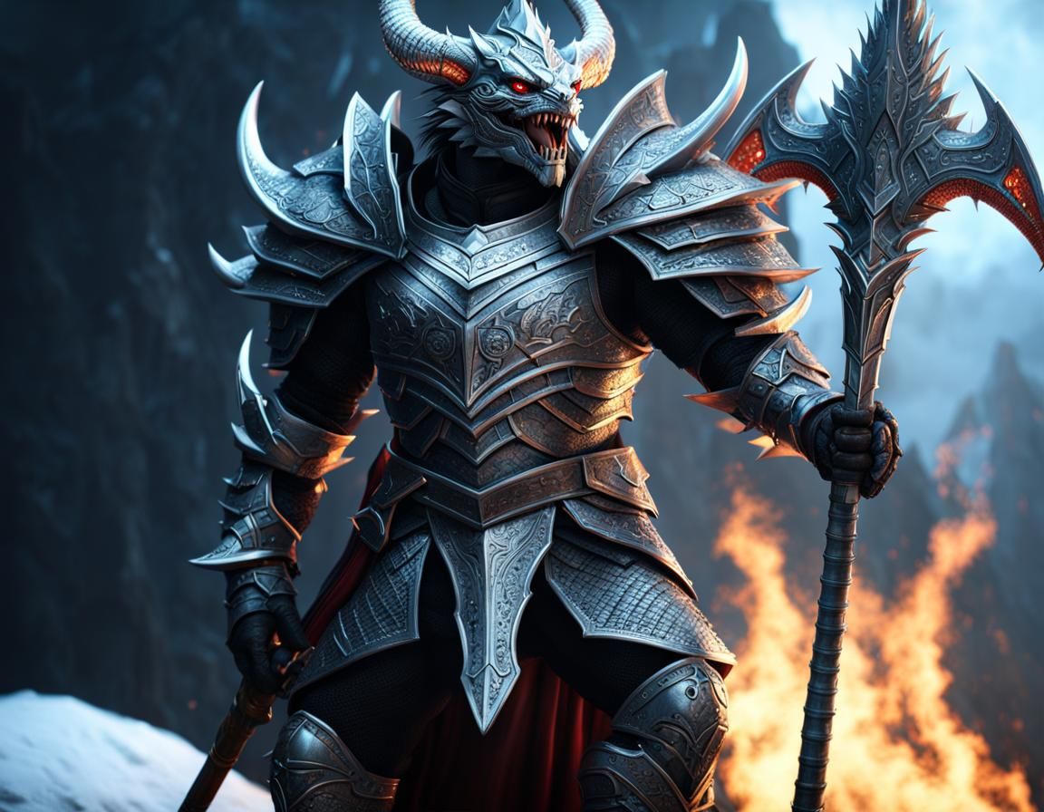 Armored Dracthyr Warrior with Ice Spear