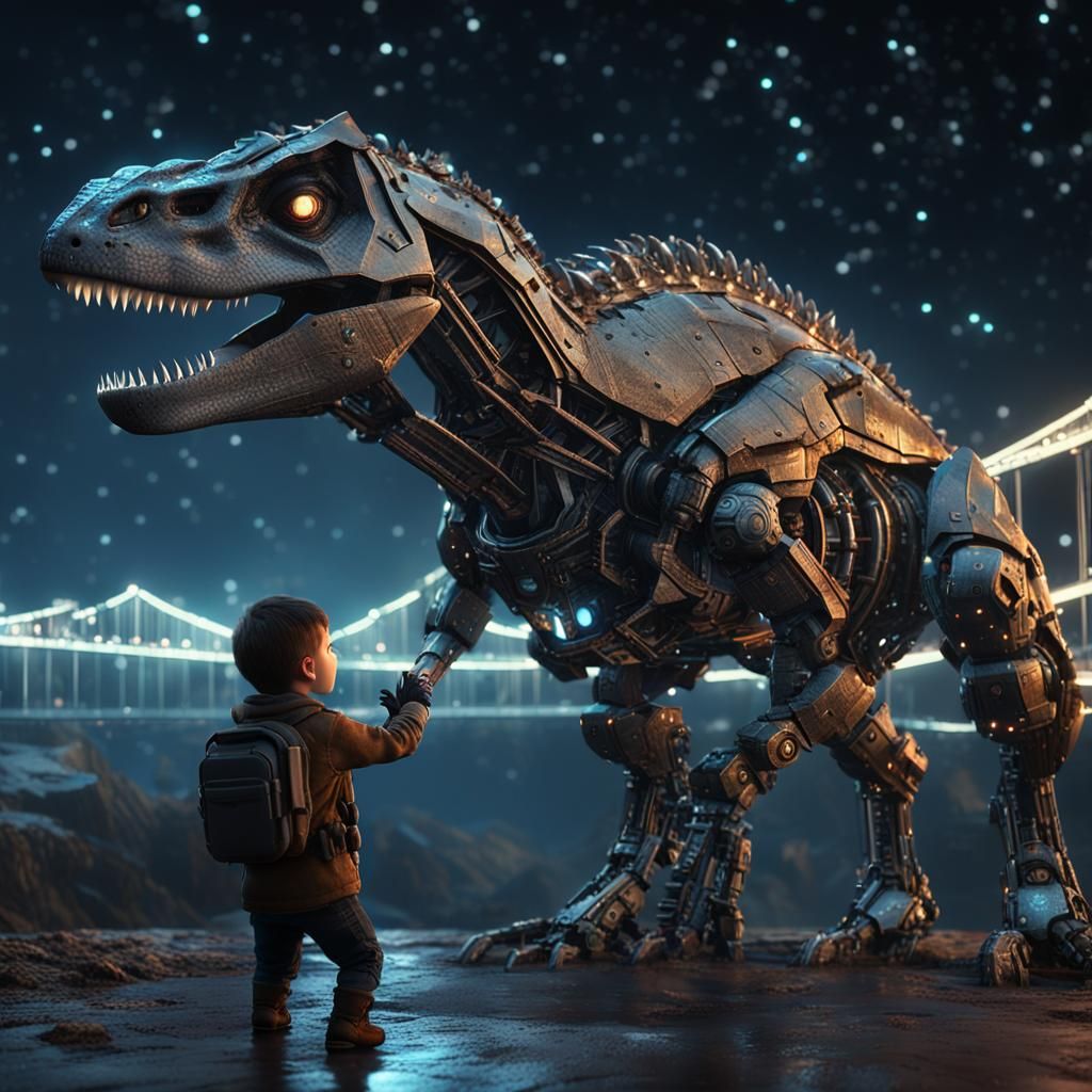 Cybernetic Pet Dinosaur with Starlit Tail