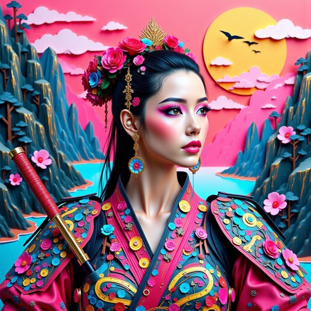 Cyberpunk Samurai Maiden in Whimsical Steampunk Portrait