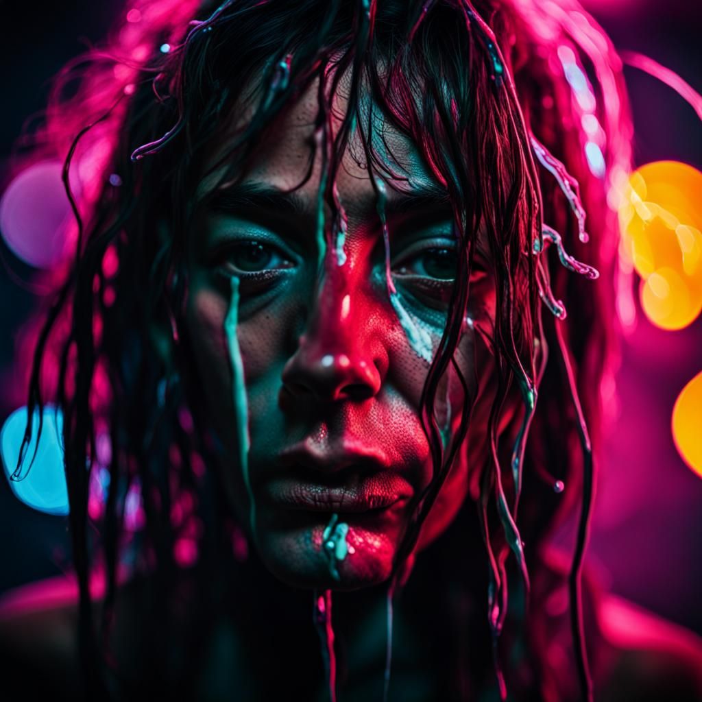 Berserker Portrait with Swirling Neon Lights