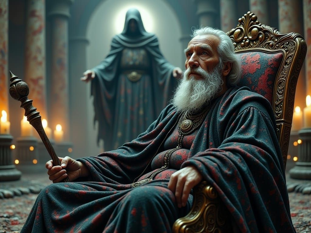 Aged Monarch Bids Farewell to Fading Kingdom