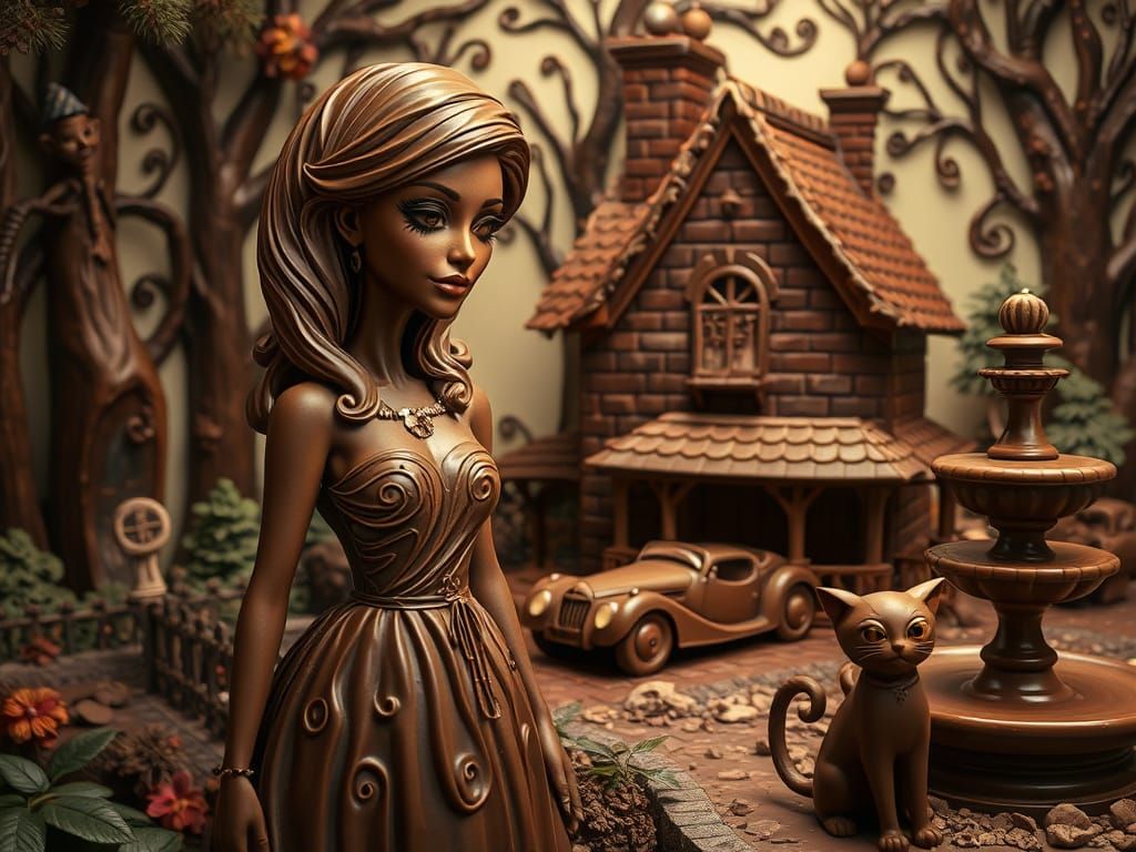 Chocolate Woman in Surreal Forest Dreamscape