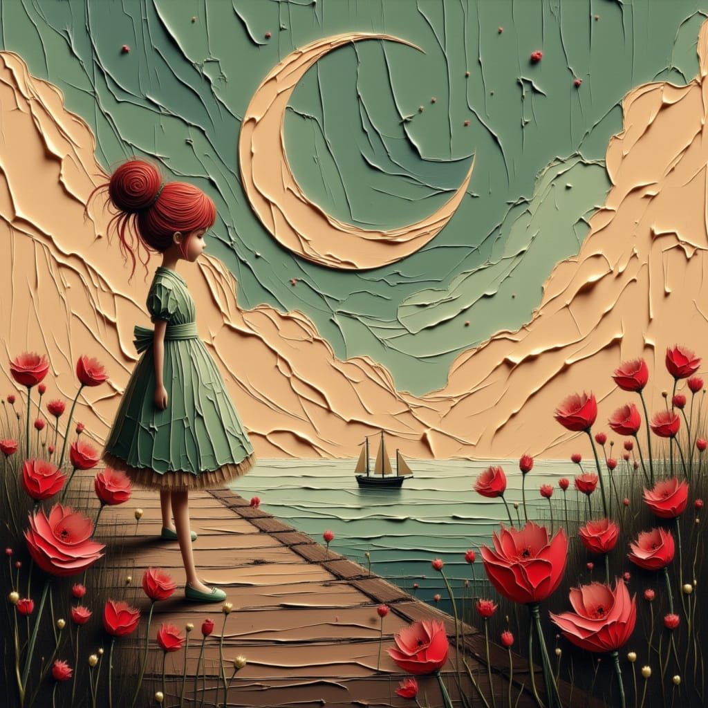 Ethereal Redhead Walks at Dawn: Digital Art