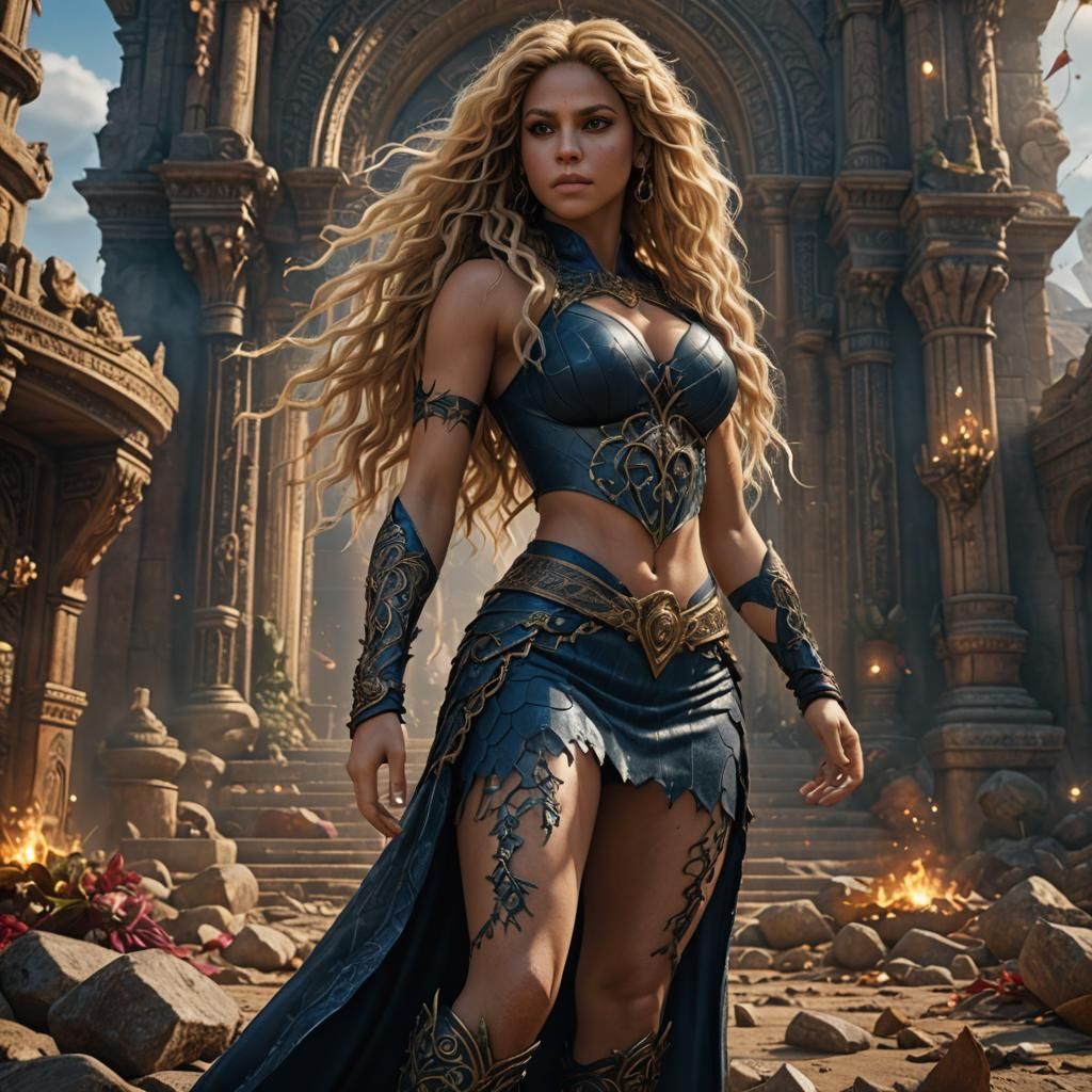 Shakira in Skirt and Stockings: Fantasy Art