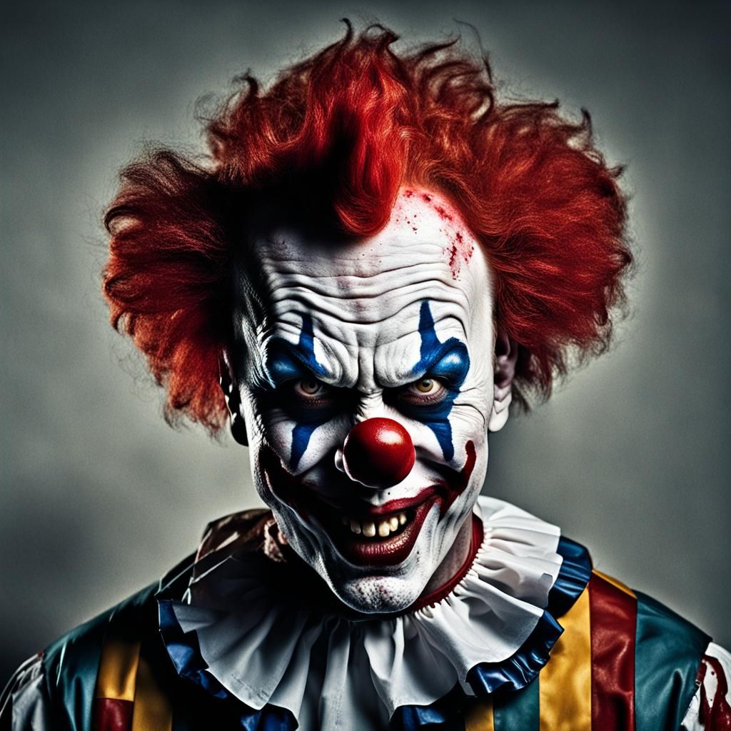 Evil Clown with Bloody Knife: Professional Portrait