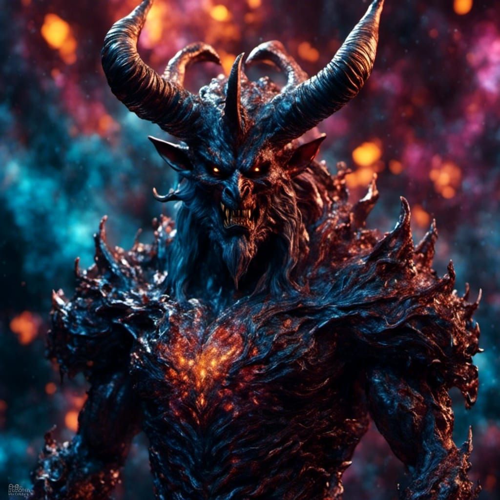Cosmic Horned Demon in Hyperrealistic Style