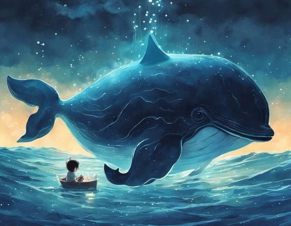 Jonah and the Whale Constellation in Bioluminescent Sea