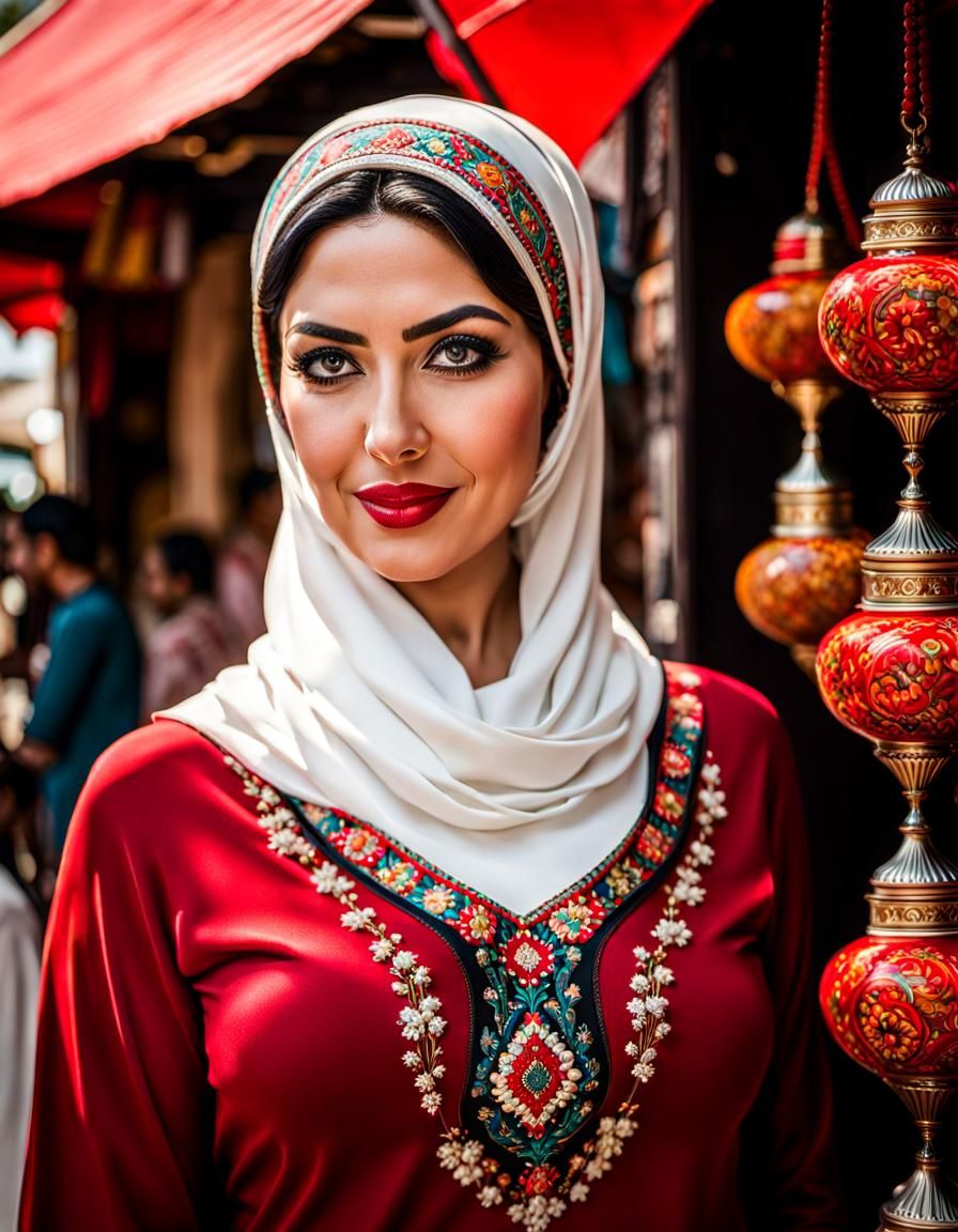 Detailed Portrait of Middle Eastern Woman in Market