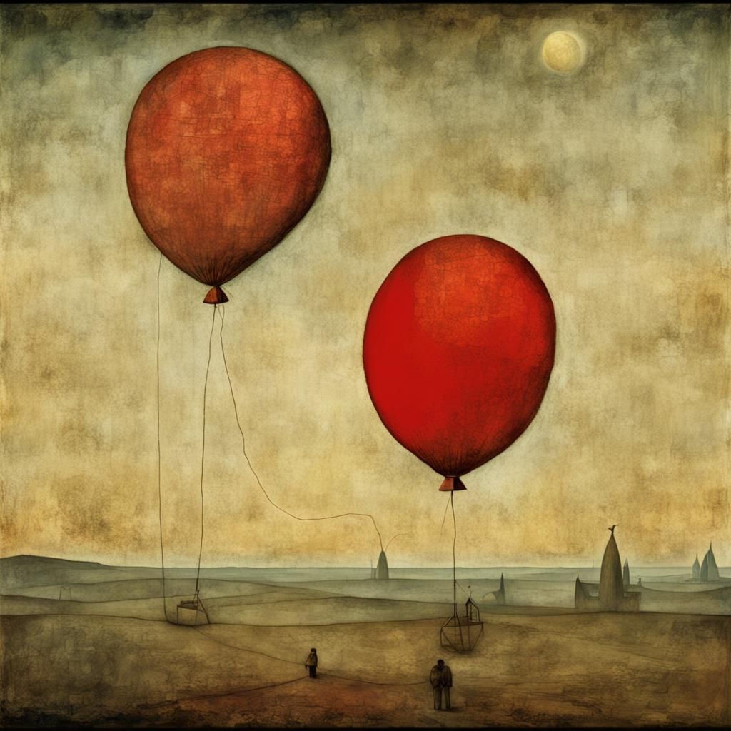 Red Balloon in Style of Paul Klee