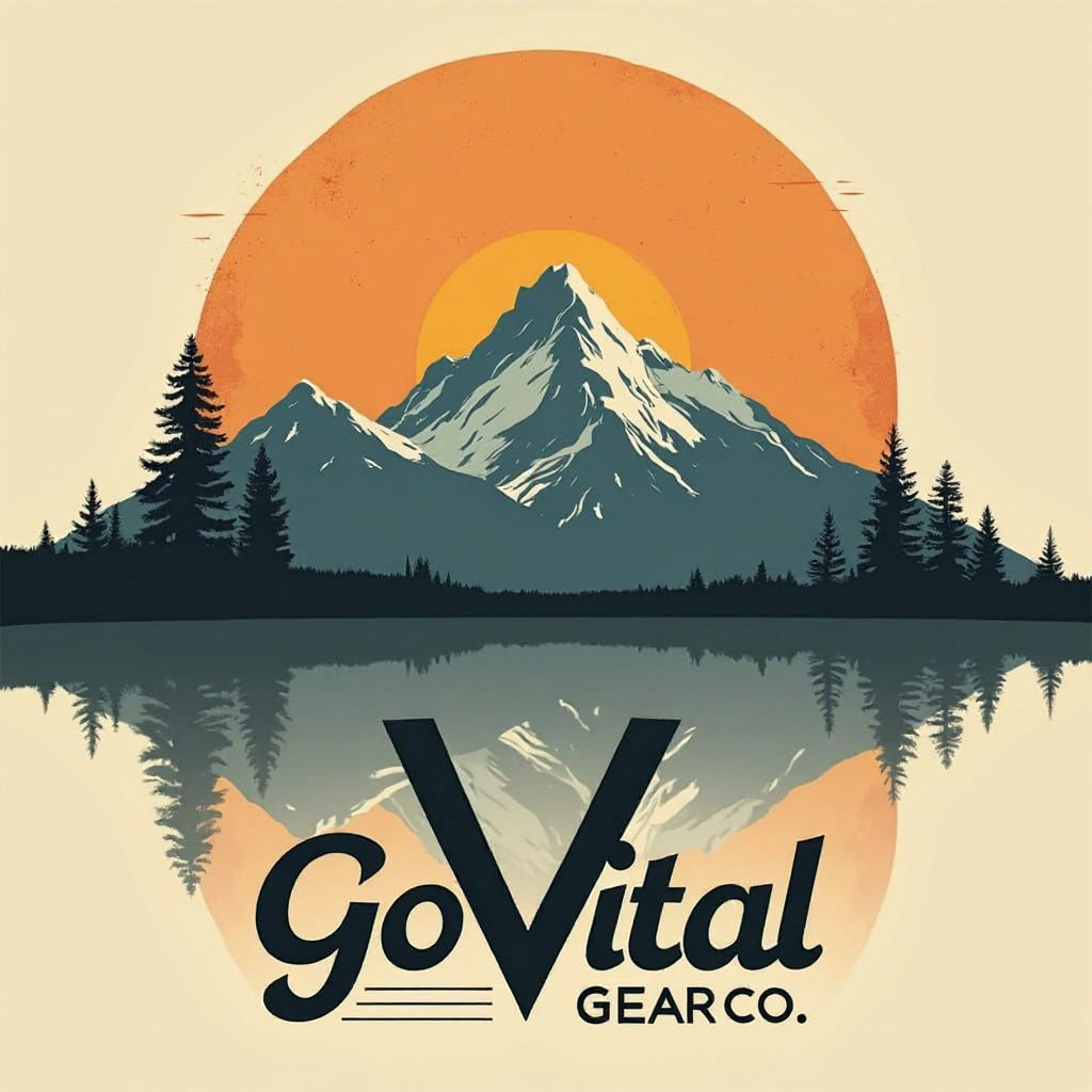 Mountain Lake Sunset: Minimalist Vector Art Logo