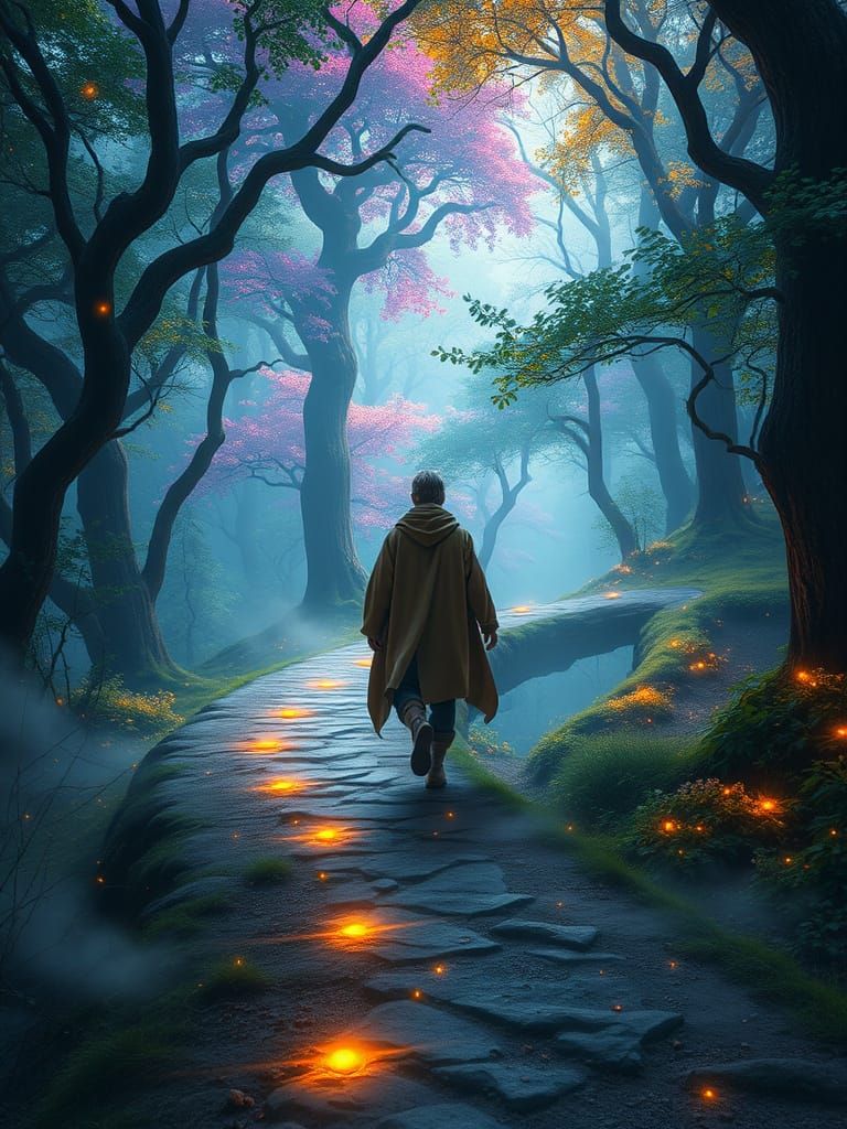 Ethereal Forest Trail Illuminated by Steady Progress