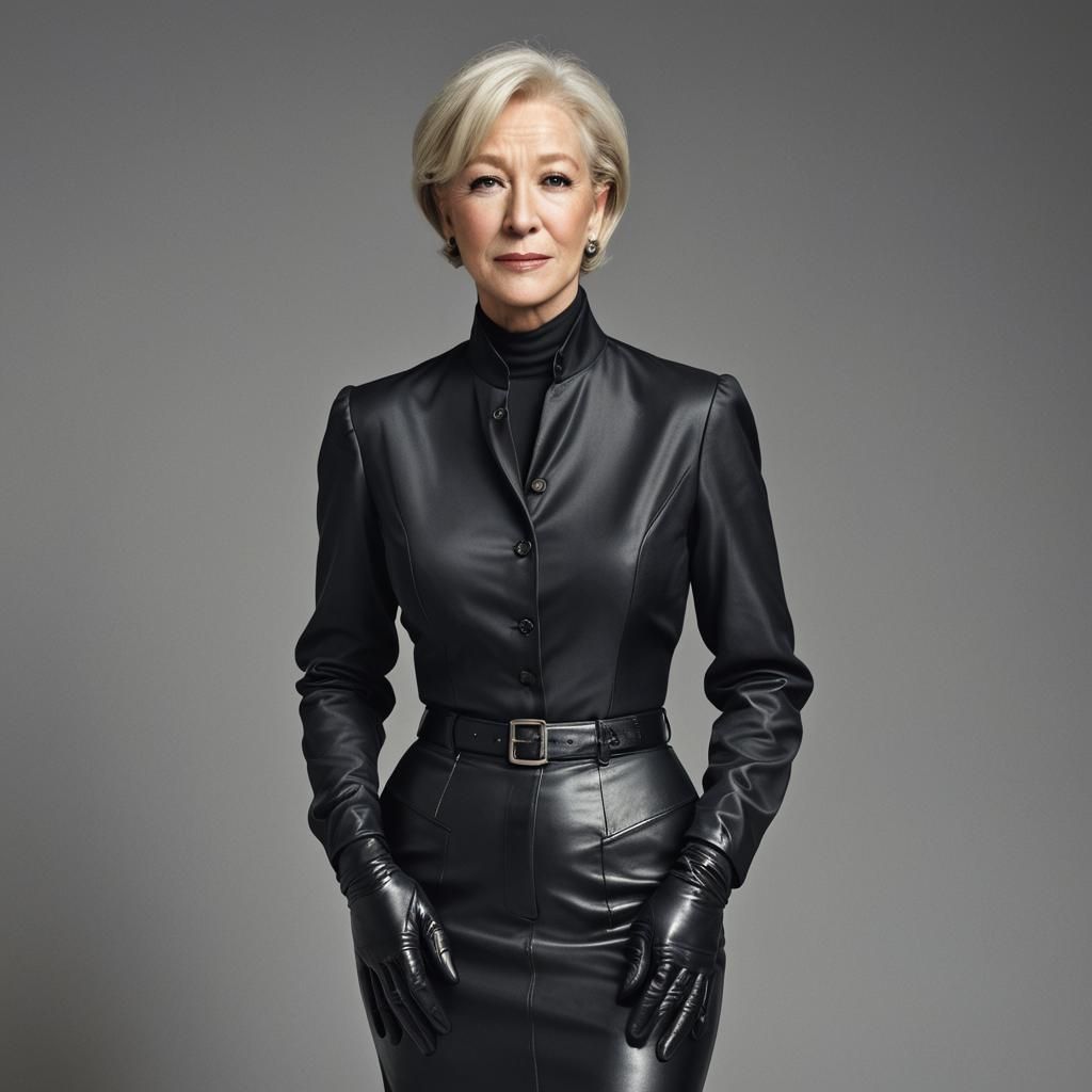 Cinematic Portrait of Woman in Black Leather Suit