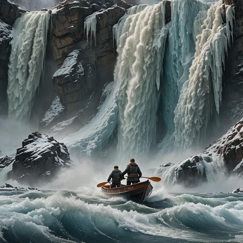 Boy Paddling Boat Towards Wave: Digital Matte Painting