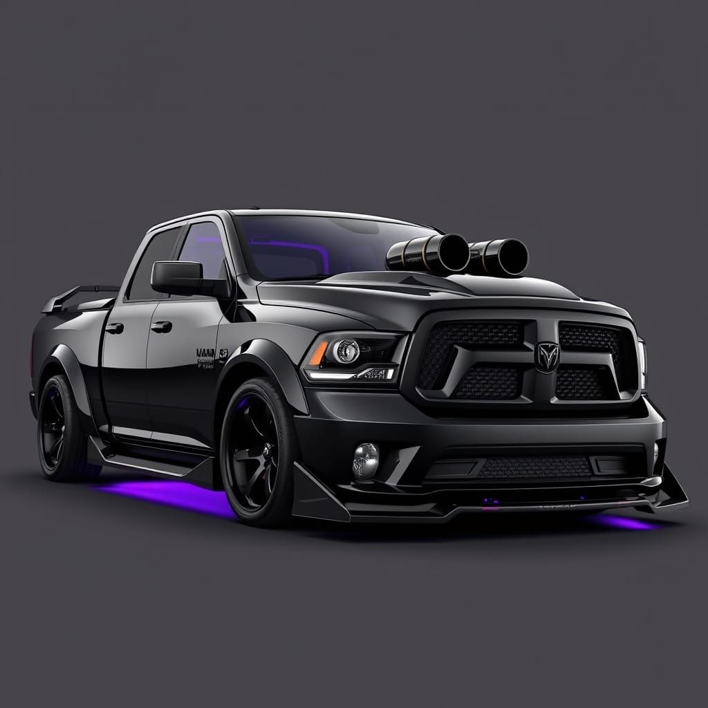 Futuristic Blacked-Out Dodge Ram with Purple Underglow