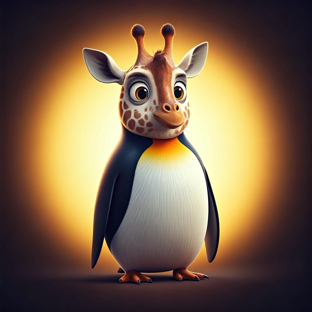 Penguin-Giraffe Hybrid in Playful Cartoon Style