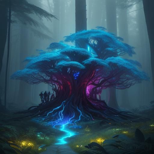 Mystical Forest Fantasy Art with Glowing Elements