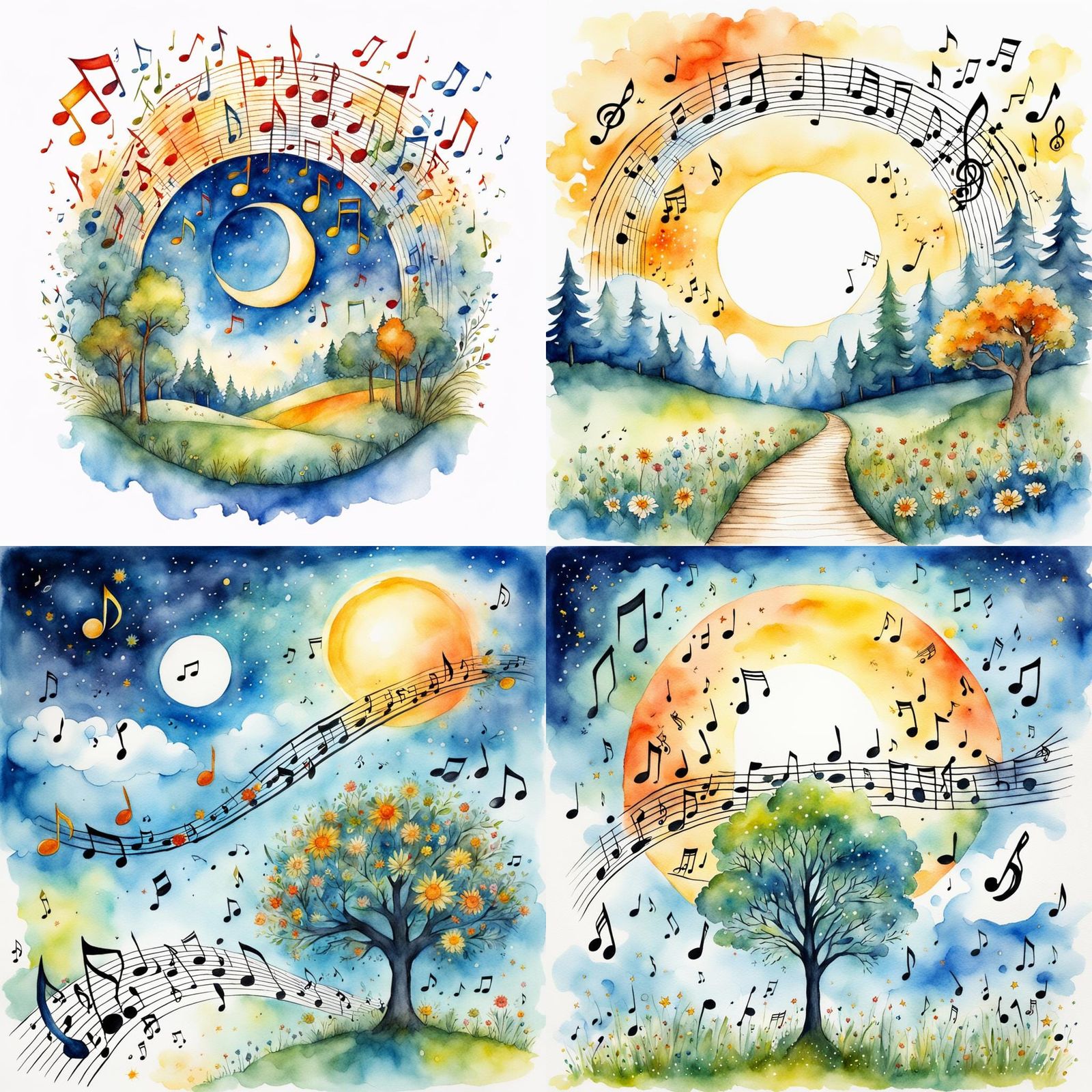 Whimsical Watercolor Music with Elves and Birds