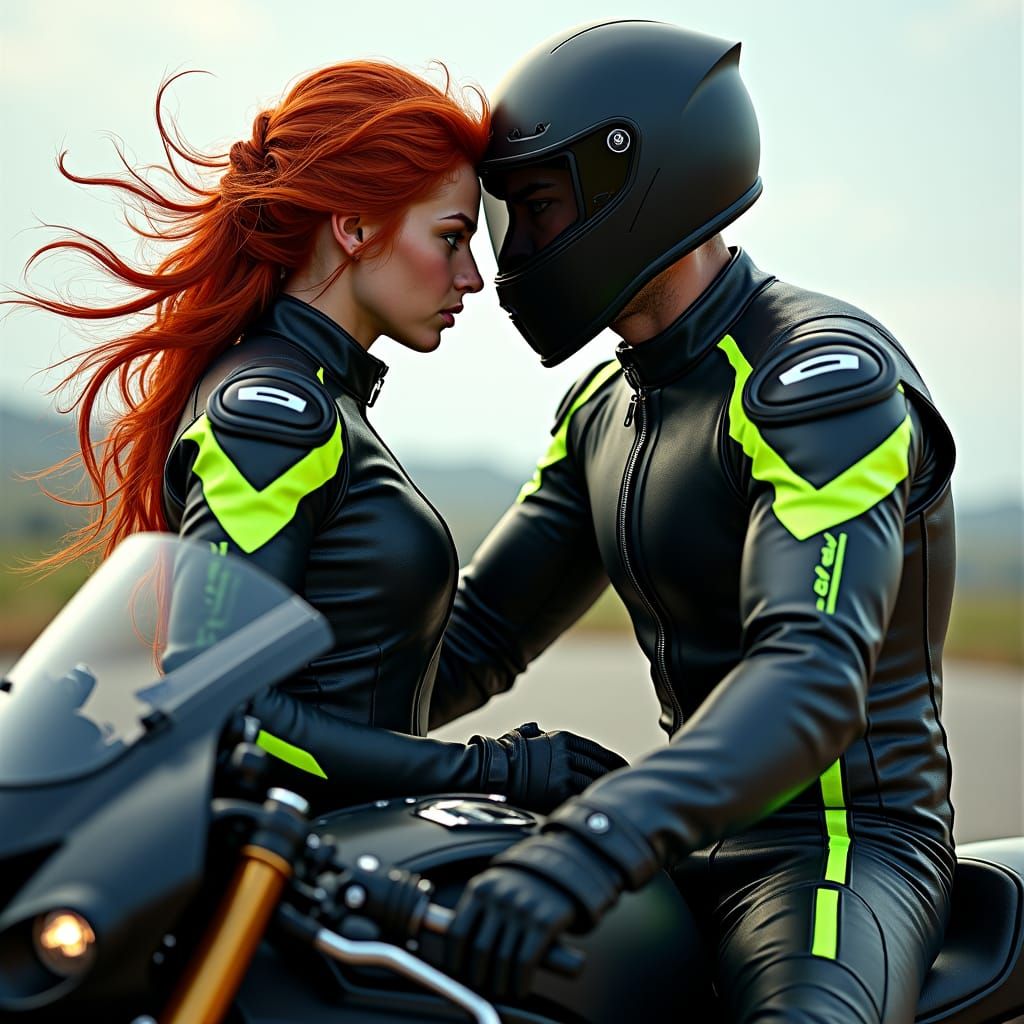 Romantic Biker Couple in Hyperrealistic Detail