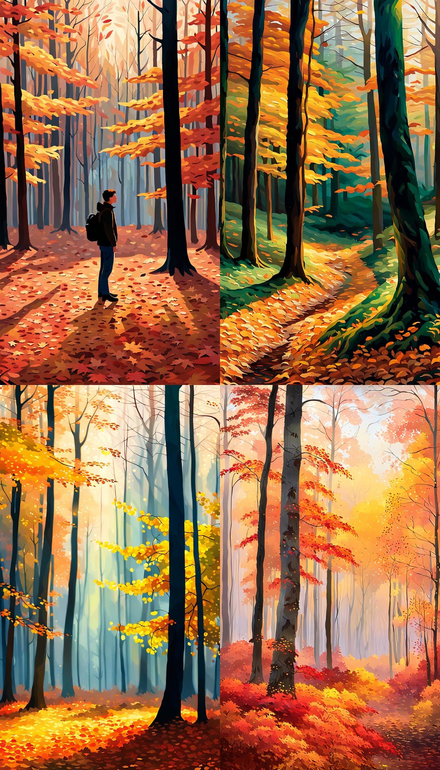 Autumn Forest Sky with Falling Leaves