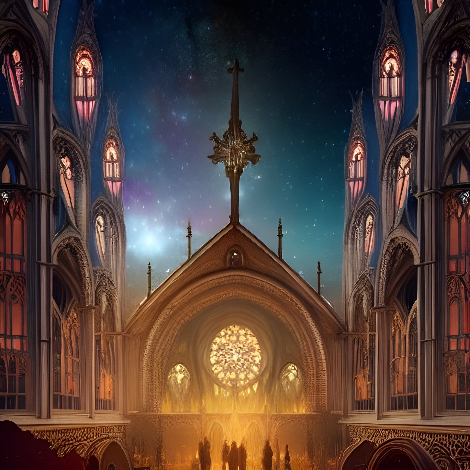 Gothic Greenhouse Cathedral with Starry Sky