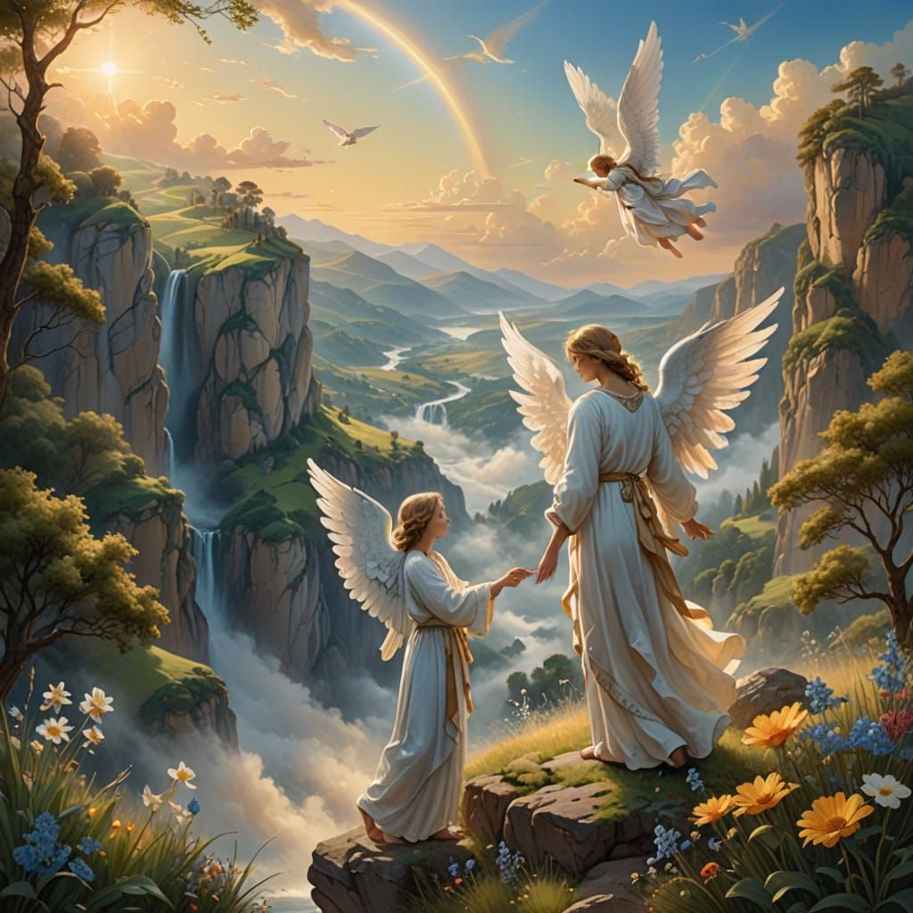 Serene Guardian Angel in a Dreamy Landscape