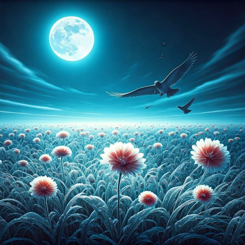 Surrealist Moonlit Oasis Frozen in Time