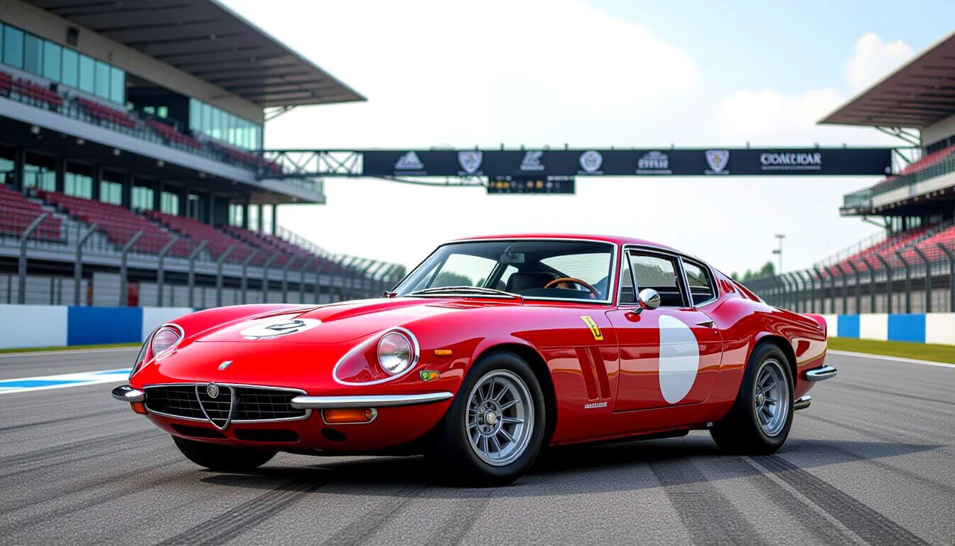 1960s Cherry Black Sports Touring Car on Race Track