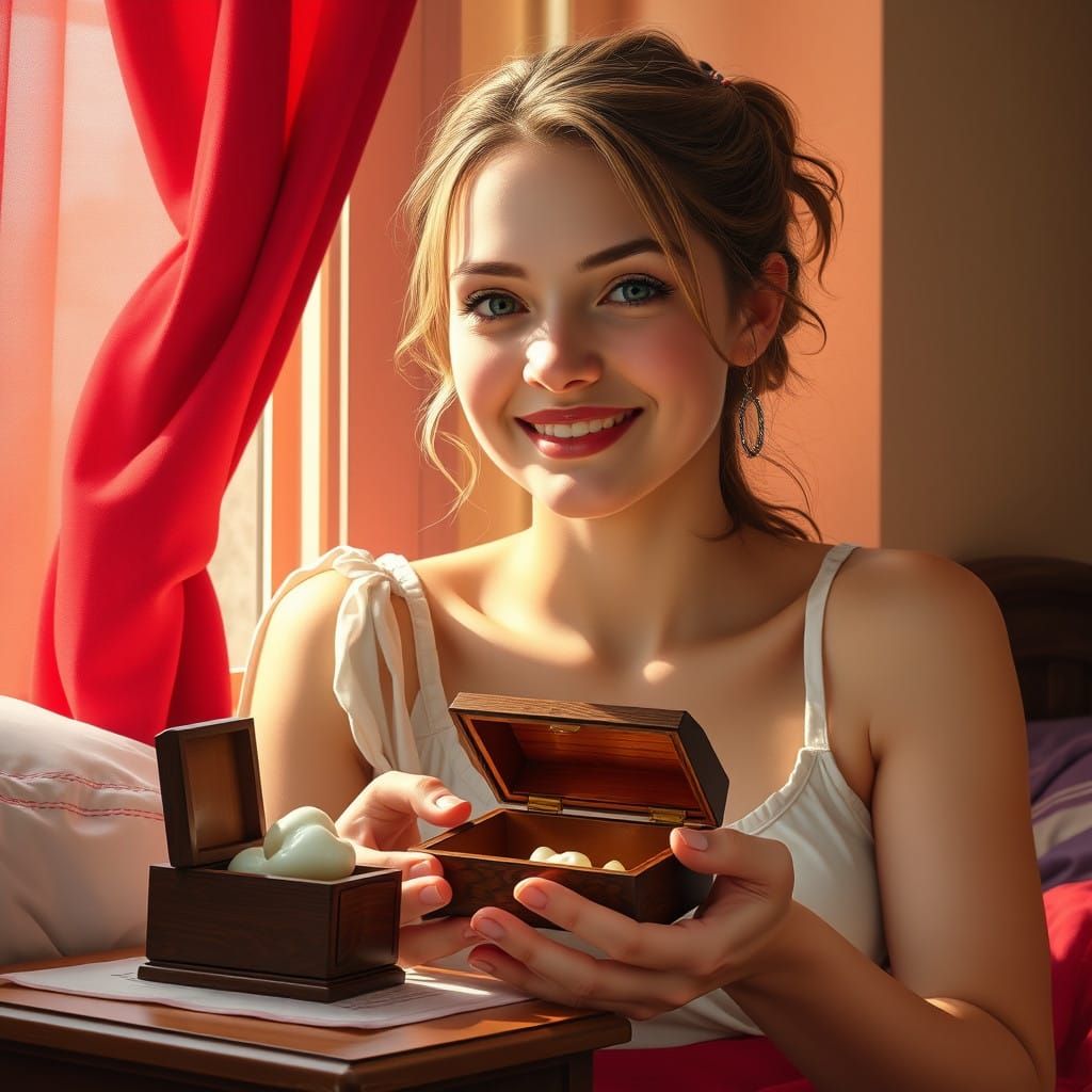 Serenely Smiling Woman in Hyperrealistic Style