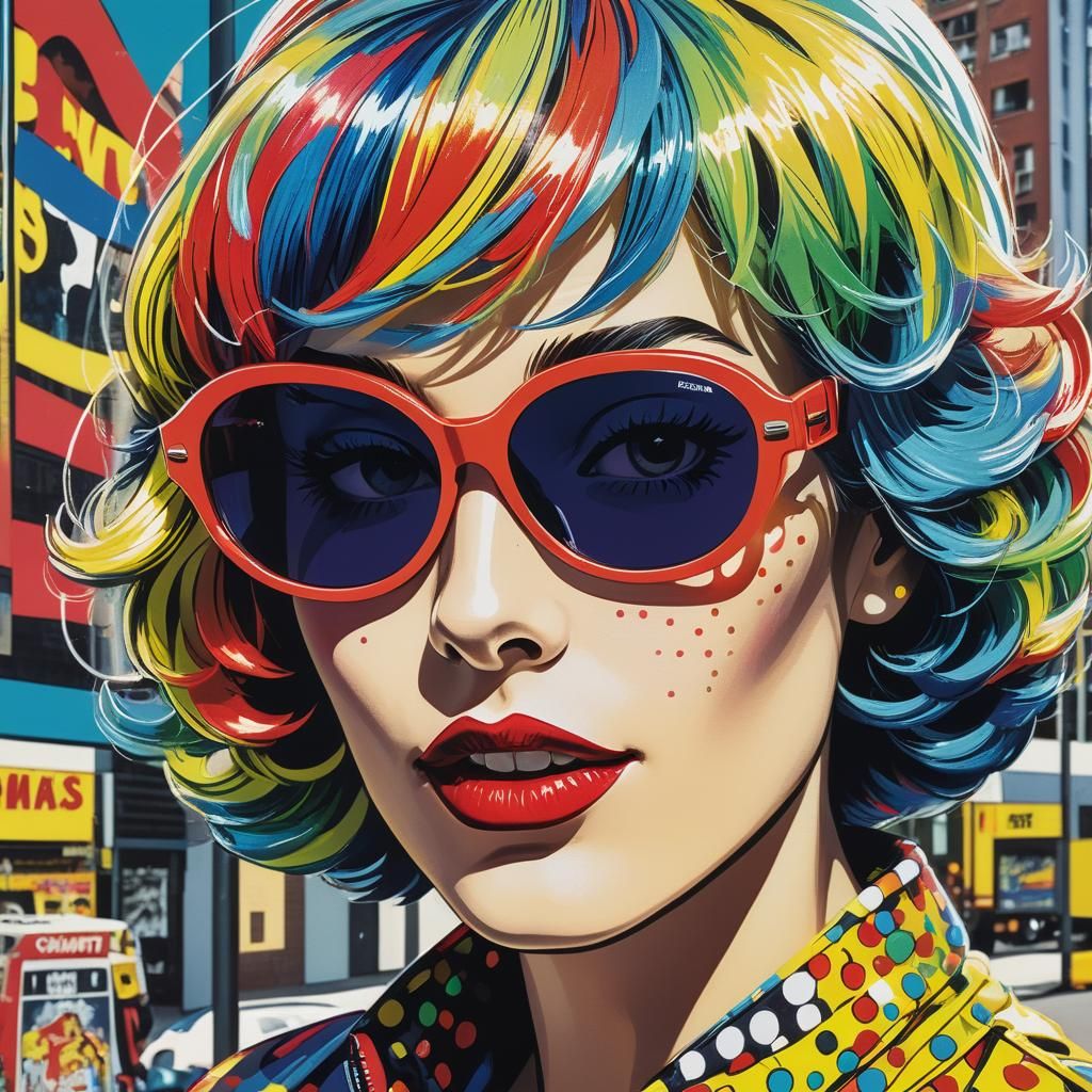 Pop Art Woman with Wig and Sunglasses